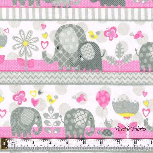HELLO BABY - ELEPHANT STRIPE - BRUSHED COTTON - PINK-GRAY