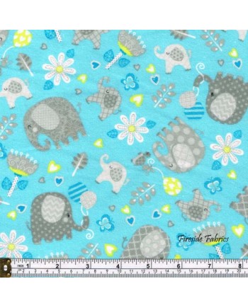 HELLO BABY - SCATTERED ELEPHANTS - BRUSHED COTTON - BLUE