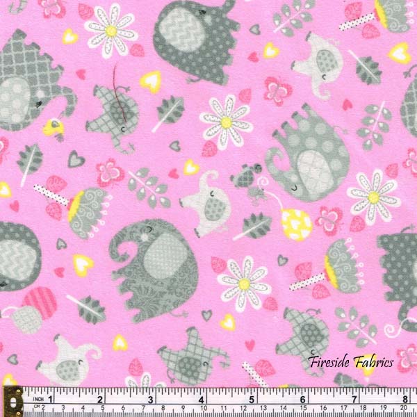 HELLO BABY - SCATTERED ELEPHANTS - BRUSHED COTTON - PINK-GRAY