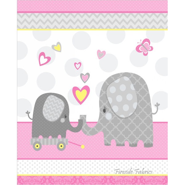 HELLO BABY - ELEPHANT COT PANEL - BRUSHED COTTON - PINK