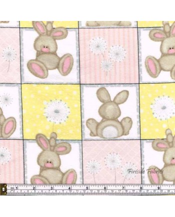 FLUFFY BUNNY SQUARES -BRUSHED COTTON/FLANNEL -  PINK-YELLOW