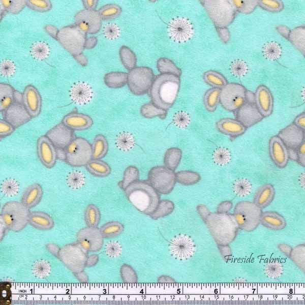 FLUFFY BUNNY- SCATTERED-BRUSHED COTTON/FLANNEL - AQUA