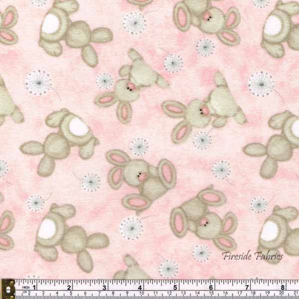 FLUFFY BUNNY - SCATTERED- BRUSHED COTTON/FLANNEL PINK
