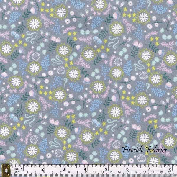 FAIRY LIGHTS - MAGICAL FLOWERS - GREY - GLOW IN THE DARK FABRIC