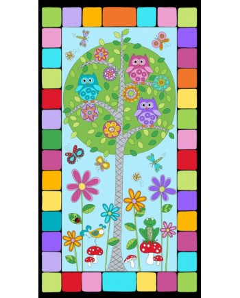 HOOT HOOT FAMILY TREE PANEL - BLUE