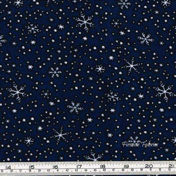 NORTH POLE GREETINGS - STARS - DK BLUE - BRUSHED COTTON/FLANNEL