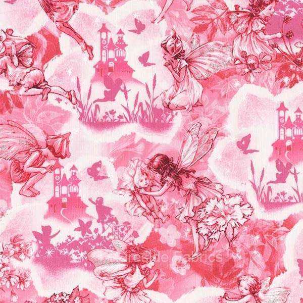 Fat Quarter Fairy Dreamland Pink Flower Fairies Cotton Quilting Fabric 